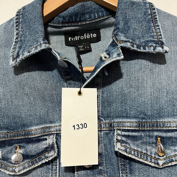 Retrofete Sibi Puff-Sleeve Denim Mini Dress Size L NWT - Picture 13 of 13